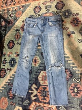 American Eagle Outfitters Light Blue Distressed Straight Leg Jeans